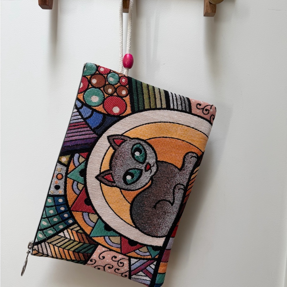 Artistic Cat Design Clutch/Pouch - Colorful Abstract Pattern - Picture 2 of 10